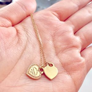Tiffany & Co. Gold Double Heart Pendant Necklace